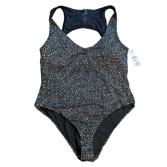 NWT NIKE Women's One Piece Water Dots Printed Swimsuit in Black & White Size XL - Picture 1 of 7